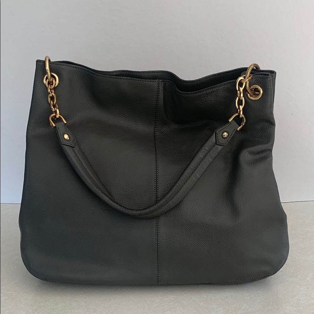 Cuore & Pelle Pebbled Leather Gray  Hobo Shoulder Bag with Gold Hardware